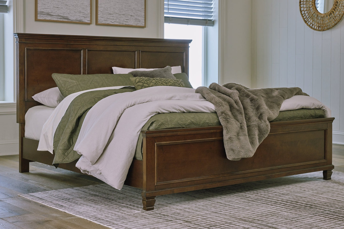 Danabrin King Panel Bed with Mirrored Dresser and Chest at Towne & Country Furniture (AL) furniture, home furniture, home decor, sofa, bedding