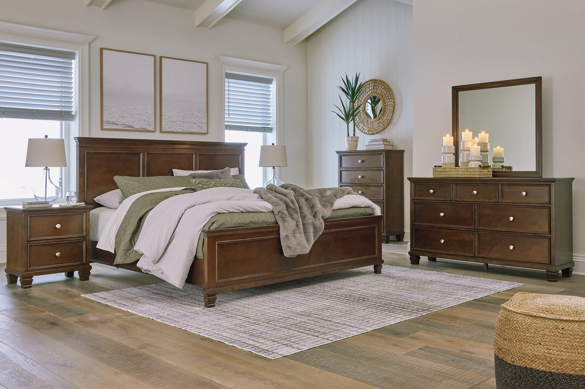 Danabrin King Panel Bed with Mirrored Dresser and Chest at Towne & Country Furniture (AL) furniture, home furniture, home decor, sofa, bedding