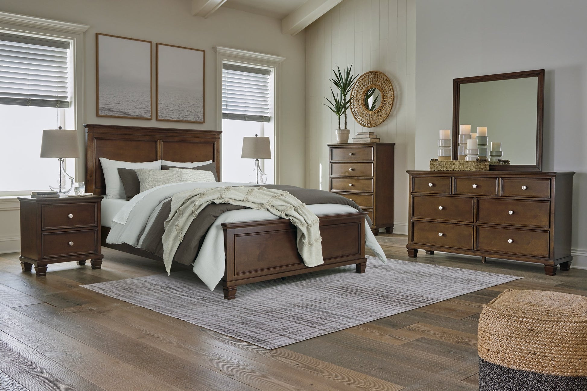 Danabrin Queen Panel Bed with Mirrored Dresser and 2 Nightstands at Towne & Country Furniture (AL) furniture, home furniture, home decor, sofa, bedding