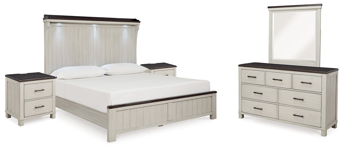 Darborn California King Panel Bed with Mirrored Dresser and 2 Nightstands at Towne & Country Furniture (AL) furniture, home furniture, home decor, sofa, bedding