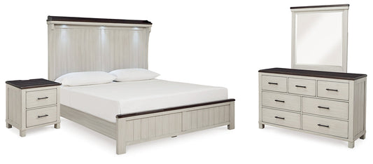 Darborn California King Panel Bed with Mirrored Dresser and Nightstand at Towne & Country Furniture (AL) furniture, home furniture, home decor, sofa, bedding