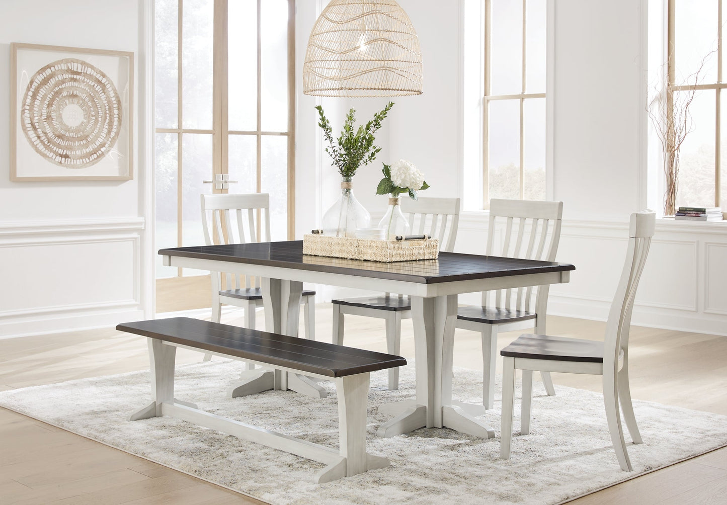 Darborn Dining Table and 4 Chairs and Bench at Towne & Country Furniture (AL) furniture, home furniture, home decor, sofa, bedding