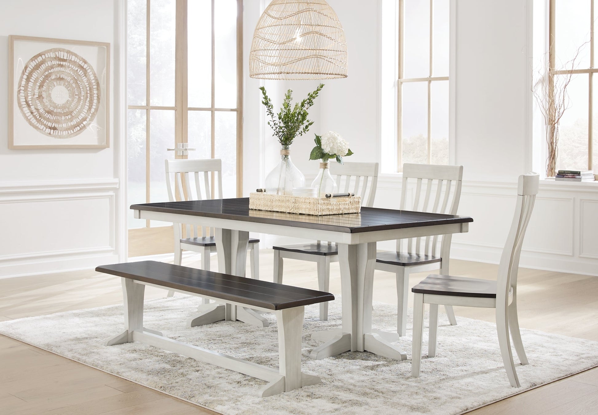 Darborn Dining Table and 4 Chairs and Bench at Towne & Country Furniture (AL) furniture, home furniture, home decor, sofa, bedding
