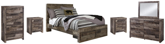 Derekson Full Panel Bed with 2 Storage Drawers with Mirrored Dresser, Chest and 2 Nightstands at Towne & Country Furniture (AL) furniture, home furniture, home decor, sofa, bedding
