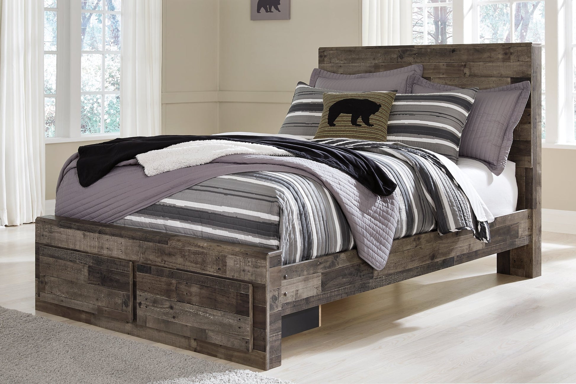 Derekson Full Panel Bed with 2 Storage Drawers with Mirrored Dresser, Chest and 2 Nightstands at Towne & Country Furniture (AL) furniture, home furniture, home decor, sofa, bedding