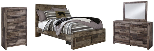 Derekson Full Panel Bed with 2 Storage Drawers with Mirrored Dresser and Chest at Towne & Country Furniture (AL) furniture, home furniture, home decor, sofa, bedding