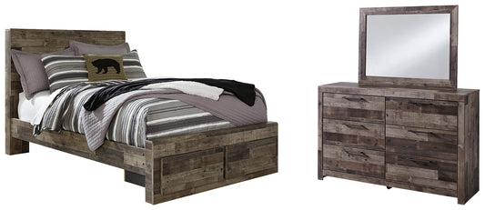 Derekson Full Panel Bed with 2 Storage Drawers with Mirrored Dresser at Towne & Country Furniture (AL) furniture, home furniture, home decor, sofa, bedding