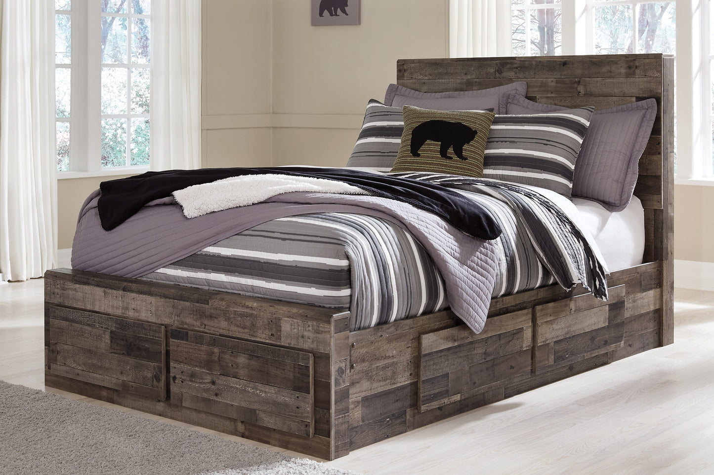 Derekson Full Panel Bed with 6 Storage Drawers with Mirrored Dresser and 2 Nightstands at Towne & Country Furniture (AL) furniture, home furniture, home decor, sofa, bedding