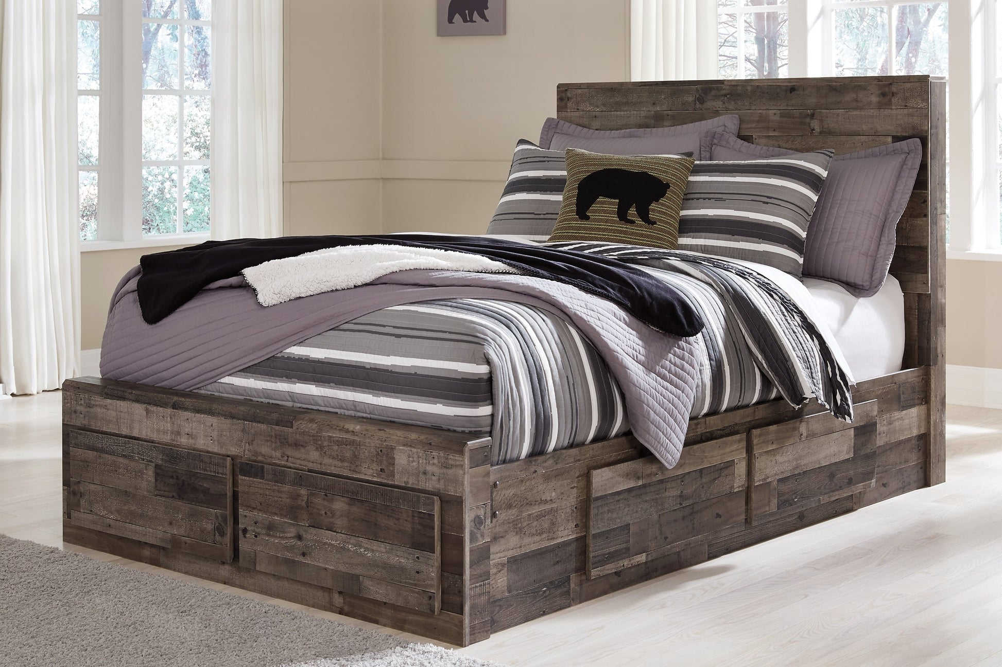 Derekson Full Panel Bed with 6 Storage Drawers with Mirrored Dresser and 2 Nightstands at Towne & Country Furniture (AL) furniture, home furniture, home decor, sofa, bedding