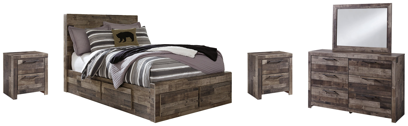 Derekson Full Panel Bed with 6 Storage Drawers with Mirrored Dresser and 2 Nightstands at Towne & Country Furniture (AL) furniture, home furniture, home decor, sofa, bedding
