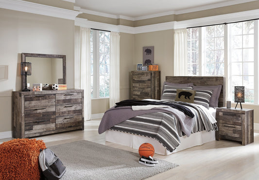 Derekson Full Panel Headboard with Mirrored Dresser, Chest and Nightstand at Towne & Country Furniture (AL) furniture, home furniture, home decor, sofa, bedding