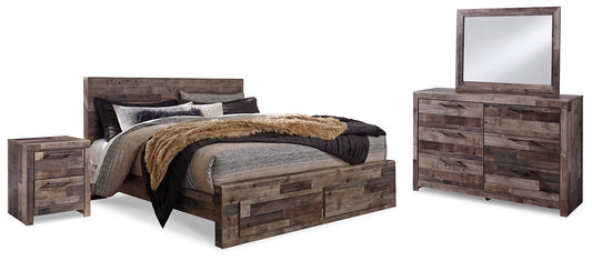 Derekson King Panel Bed with 2 Storage Drawers with Mirrored Dresser and Nightstand at Towne & Country Furniture (AL) furniture, home furniture, home decor, sofa, bedding