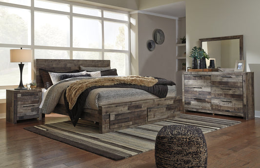 Derekson King Panel Bed with 2 Storage Drawers with Mirrored Dresser and Nightstand at Towne & Country Furniture (AL) furniture, home furniture, home decor, sofa, bedding