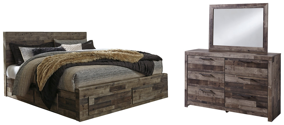 Derekson King Panel Bed with 4 Storage Drawers with Mirrored Dresser at Towne & Country Furniture (AL) furniture, home furniture, home decor, sofa, bedding