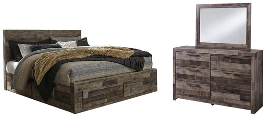 Derekson King Panel Bed with 4 Storage Drawers with Mirrored Dresser at Towne & Country Furniture (AL) furniture, home furniture, home decor, sofa, bedding
