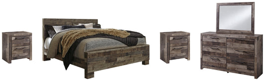 Derekson King Panel Bed with Mirrored Dresser and 2 Nightstands at Towne & Country Furniture (AL) furniture, home furniture, home decor, sofa, bedding