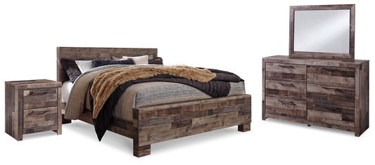 Derekson King Panel Bed with Mirrored Dresser and Nightstand at Towne & Country Furniture (AL) furniture, home furniture, home decor, sofa, bedding
