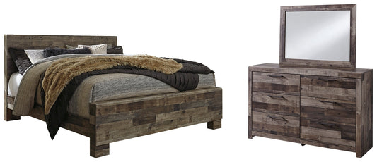 Derekson King Panel Bed with Mirrored Dresser at Towne & Country Furniture (AL) furniture, home furniture, home decor, sofa, bedding
