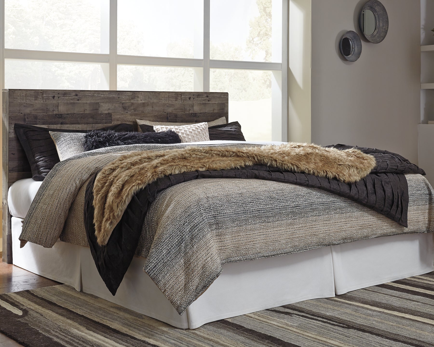 Derekson King Panel Headboard with Mirrored Dresser, Chest and Nightstand at Towne & Country Furniture (AL) furniture, home furniture, home decor, sofa, bedding