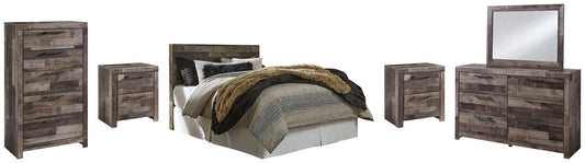 Derekson Queen/Full Panel Headboard with Mirrored Dresser, Chest and 2 Nightstands at Towne & Country Furniture (AL) furniture, home furniture, home decor, sofa, bedding