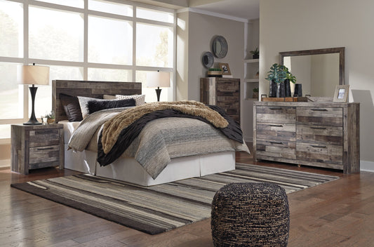 Derekson Queen/Full Panel Headboard with Mirrored Dresser, Chest and Nightstand at Towne & Country Furniture (AL) furniture, home furniture, home decor, sofa, bedding