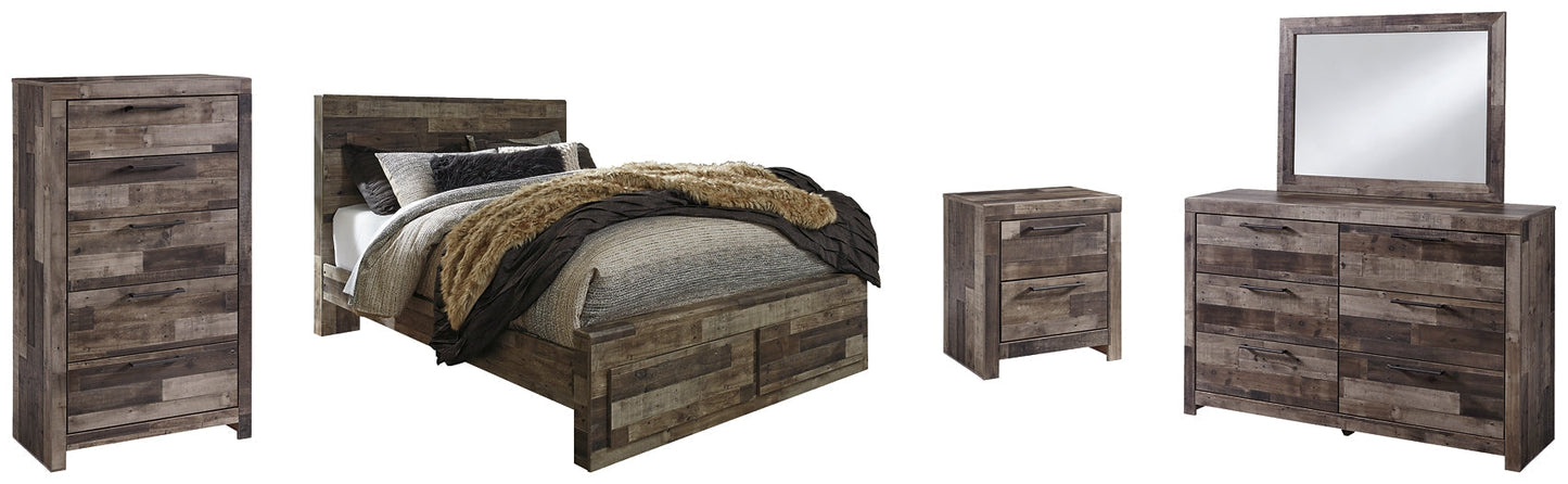 Derekson Queen Panel Bed with 2 Storage Drawers with Mirrored Dresser, Chest and Nightstand at Towne & Country Furniture (AL) furniture, home furniture, home decor, sofa, bedding