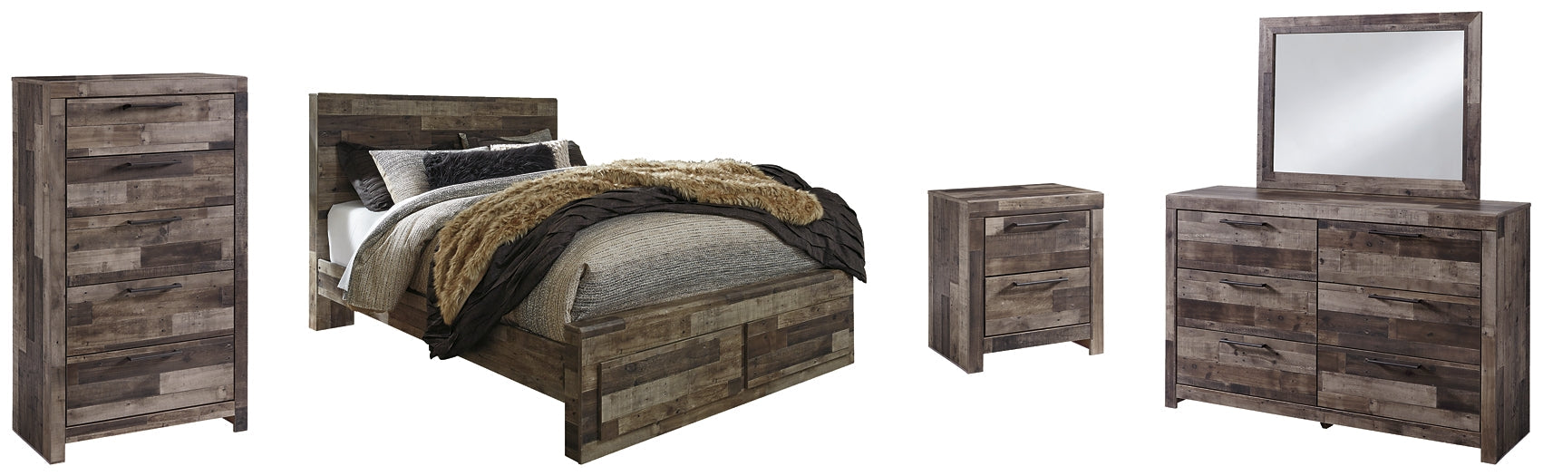 Derekson Queen Panel Bed with 2 Storage Drawers with Mirrored Dresser, Chest and Nightstand at Towne & Country Furniture (AL) furniture, home furniture, home decor, sofa, bedding