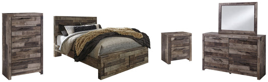 Derekson Queen Panel Bed with 2 Storage Drawers with Mirrored Dresser, Chest and Nightstand at Towne & Country Furniture (AL) furniture, home furniture, home decor, sofa, bedding