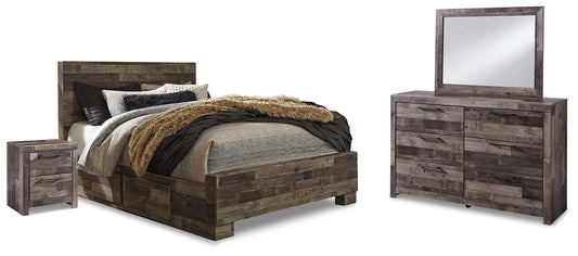 Derekson Queen Panel Bed with 2 Storage Drawers with Mirrored Dresser and 2 Nightstands at Towne & Country Furniture (AL) furniture, home furniture, home decor, sofa, bedding