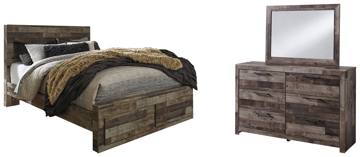 Derekson Queen Panel Bed with 2 Storage Drawers with Mirrored Dresser at Towne & Country Furniture (AL) furniture, home furniture, home decor, sofa, bedding