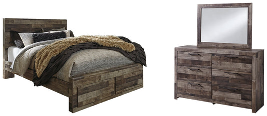 Derekson Queen Panel Bed with 2 Storage Drawers with Mirrored Dresser at Towne & Country Furniture (AL) furniture, home furniture, home decor, sofa, bedding