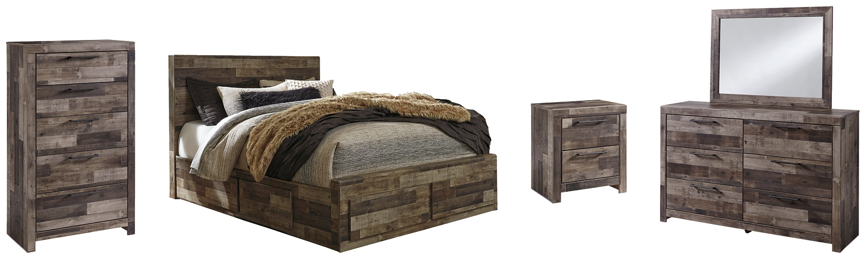 Derekson Queen Panel Bed with 4 Storage Drawers with Mirrored Dresser, Chest and Nightstand at Towne & Country Furniture (AL) furniture, home furniture, home decor, sofa, bedding