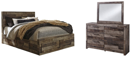 Derekson Queen Panel Bed with 4 Storage Drawers with Mirrored Dresser at Towne & Country Furniture (AL) furniture, home furniture, home decor, sofa, bedding