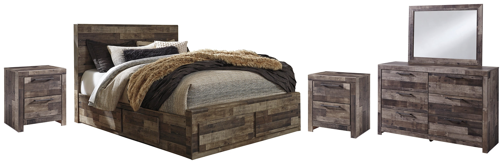 Derekson Queen Panel Bed with 6 Storage Drawers with Mirrored Dresser and 2 Nightstands at Towne & Country Furniture (AL) furniture, home furniture, home decor, sofa, bedding