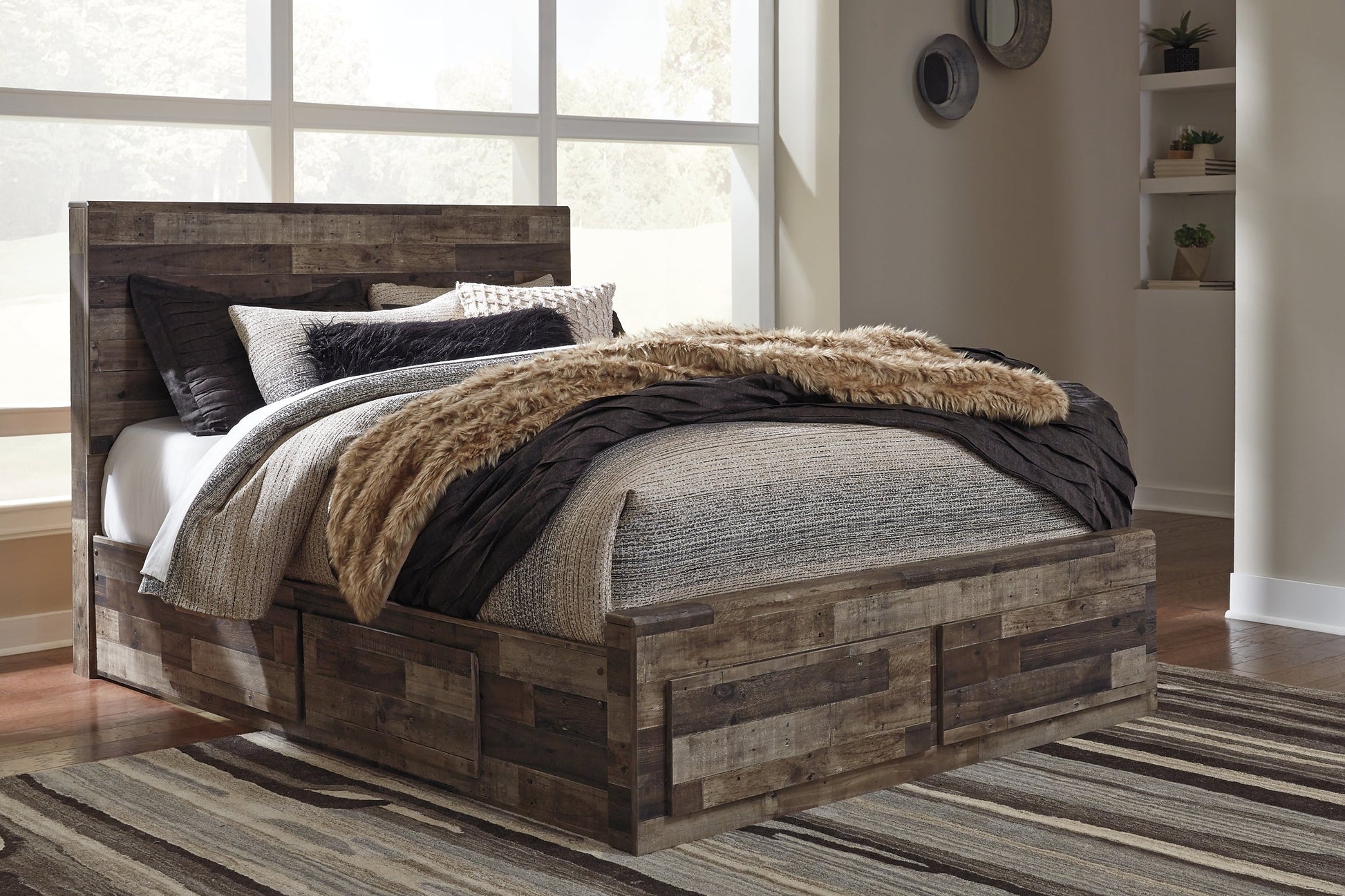 Derekson Queen Panel Bed with 6 Storage Drawers with Mirrored Dresser and Chest at Towne & Country Furniture (AL) furniture, home furniture, home decor, sofa, bedding