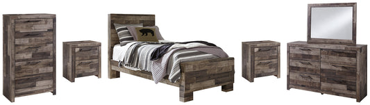 Derekson Twin Panel Bed with Mirrored Dresser, Chest and 2 Nightstands at Towne & Country Furniture (AL) furniture, home furniture, home decor, sofa, bedding