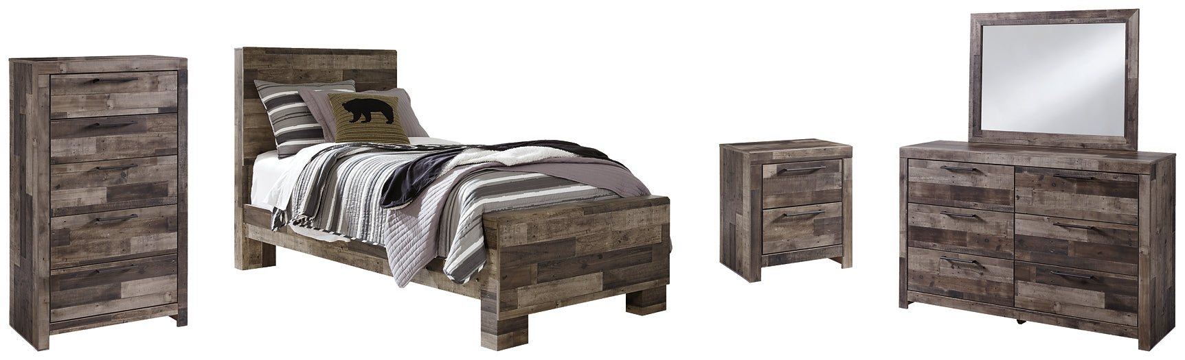 Derekson Twin Panel Bed with Mirrored Dresser, Chest and Nightstand at Towne & Country Furniture (AL) furniture, home furniture, home decor, sofa, bedding