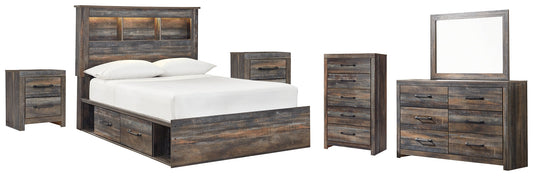 Drystan Full Bookcase Bed with 2 Storage Drawers with Mirrored Dresser, Chest and 2 Nightstands at Towne & Country Furniture (AL) furniture, home furniture, home decor, sofa, bedding