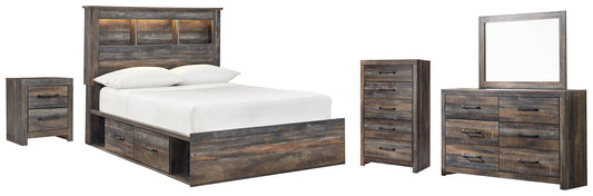 Drystan Full Bookcase Bed with 2 Storage Drawers with Mirrored Dresser, Chest and Nightstand at Towne & Country Furniture (AL) furniture, home furniture, home decor, sofa, bedding