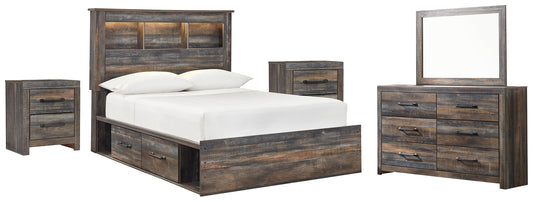 Drystan Full Bookcase Bed with 2 Storage Drawers with Mirrored Dresser and 2 Nightstands at Towne & Country Furniture (AL) furniture, home furniture, home decor, sofa, bedding