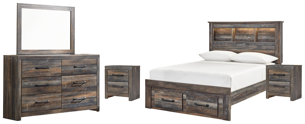 Drystan Full Bookcase Bed with 2 Storage Drawers with Mirrored Dresser and 2 Nightstands at Towne & Country Furniture (AL) furniture, home furniture, home decor, sofa, bedding
