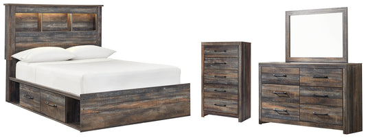 Drystan Full Bookcase Bed with 2 Storage Drawers with Mirrored Dresser and Chest at Towne & Country Furniture (AL) furniture, home furniture, home decor, sofa, bedding