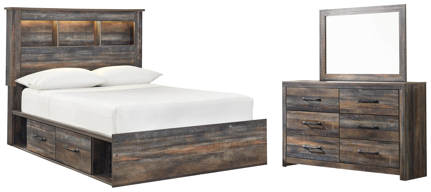 Drystan Full Bookcase Bed with 2 Storage Drawers with Mirrored Dresser at Towne & Country Furniture (AL) furniture, home furniture, home decor, sofa, bedding