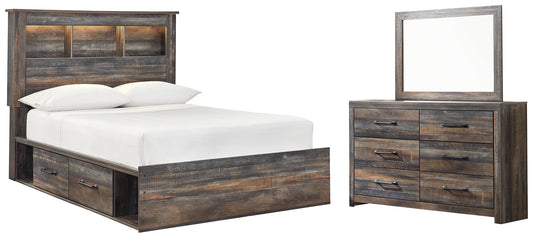 Drystan Full Bookcase Bed with 2 Storage Drawers with Mirrored Dresser at Towne & Country Furniture (AL) furniture, home furniture, home decor, sofa, bedding
