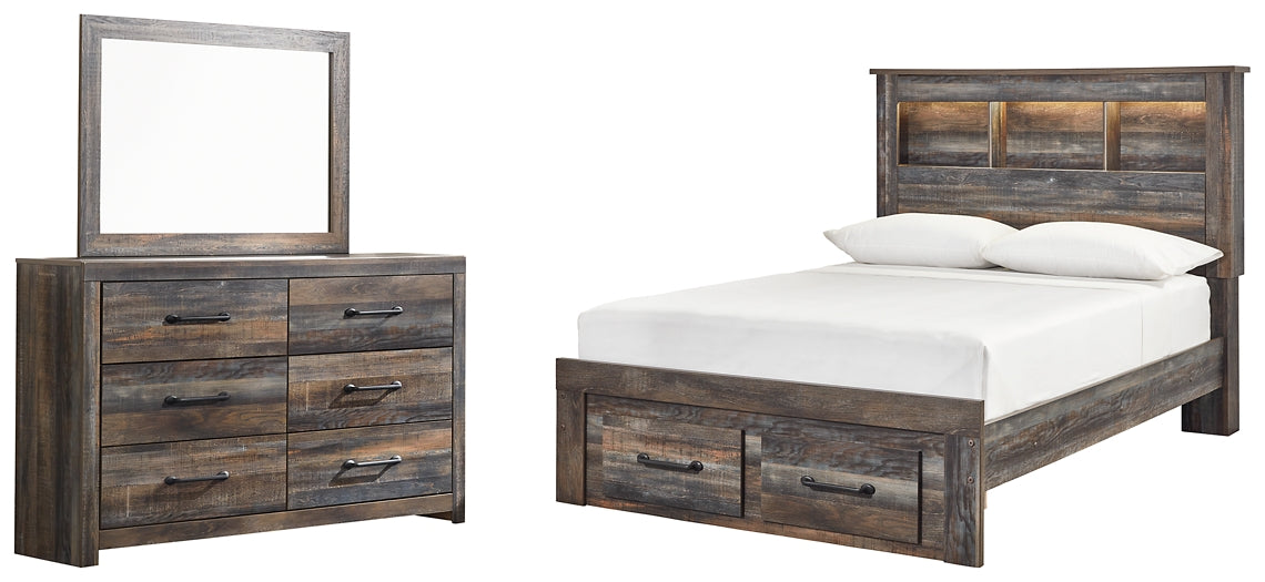 Drystan Full Bookcase Bed with 2 Storage Drawers with Mirrored Dresser at Towne & Country Furniture (AL) furniture, home furniture, home decor, sofa, bedding