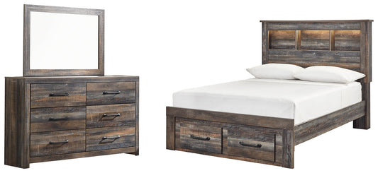 Drystan Full Bookcase Bed with 2 Storage Drawers with Mirrored Dresser at Towne & Country Furniture (AL) furniture, home furniture, home decor, sofa, bedding
