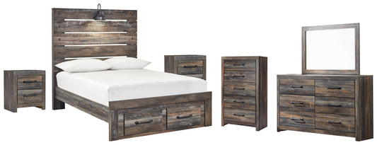 Drystan Full Panel Bed with 2 Storage Drawers with Mirrored Dresser, Chest and 2 Nightstands at Towne & Country Furniture (AL) furniture, home furniture, home decor, sofa, bedding