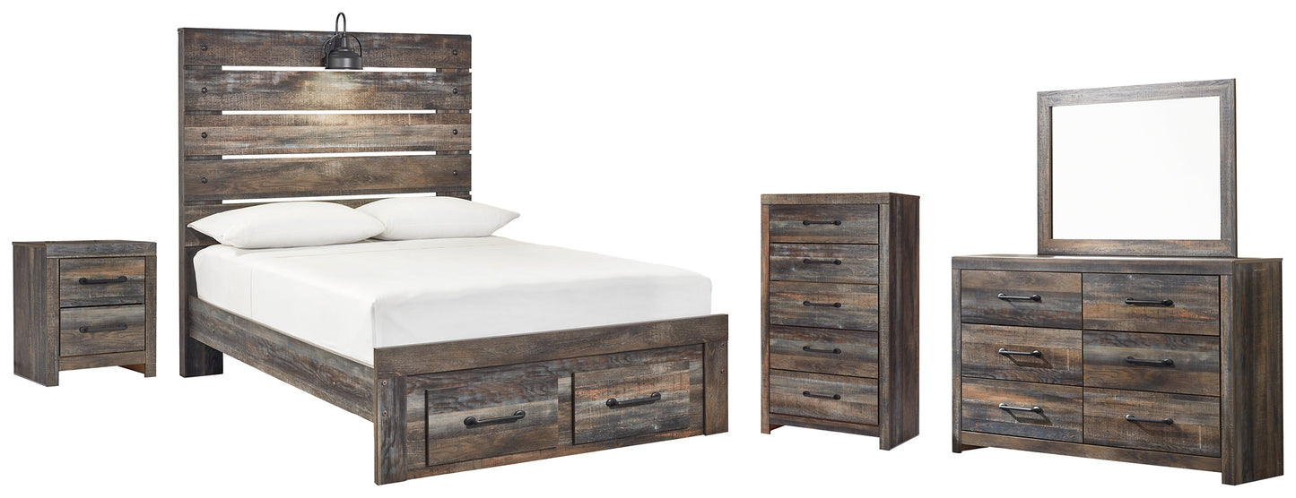 Drystan Full Panel Bed with 2 Storage Drawers with Mirrored Dresser, Chest and Nightstand at Towne & Country Furniture (AL) furniture, home furniture, home decor, sofa, bedding