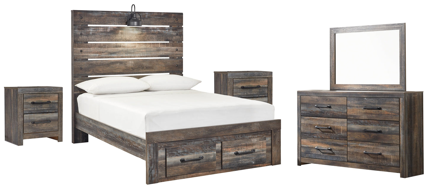 Drystan Full Panel Bed with 2 Storage Drawers with Mirrored Dresser and 2 Nightstands at Towne & Country Furniture (AL) furniture, home furniture, home decor, sofa, bedding