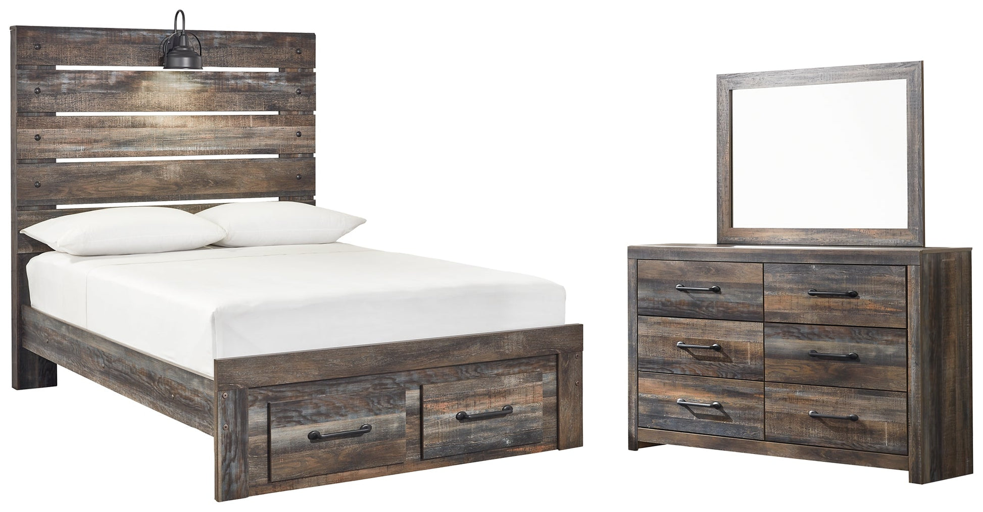 Drystan Full Panel Bed with 2 Storage Drawers with Mirrored Dresser at Towne & Country Furniture (AL) furniture, home furniture, home decor, sofa, bedding